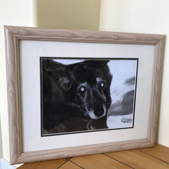 Black Dog Original Charcoal Drawing Framed Artist Signed & Dated Barry '95 - Picture 3 of 7